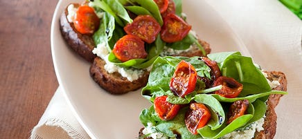 Spinach, tomato and basil ricotta toast