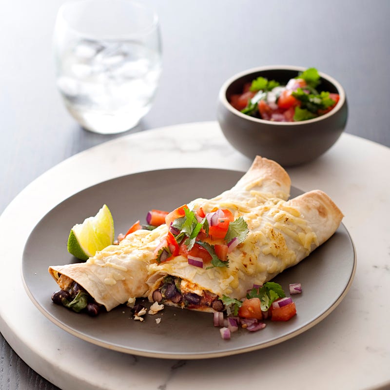 Bean and spinach enchilada bake