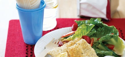 Crumbed fish and potato wedges