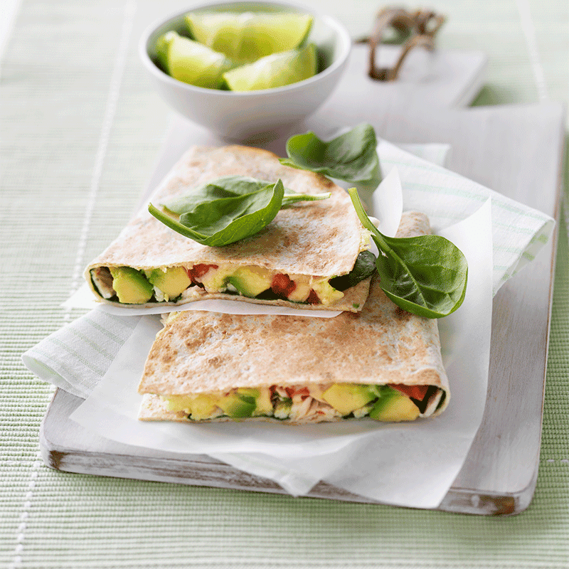 Toasted chicken, avocado and cheese tortilla