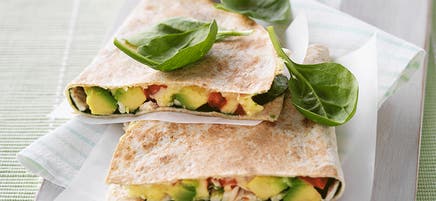 Toasted chicken, avocado and cheese tortilla