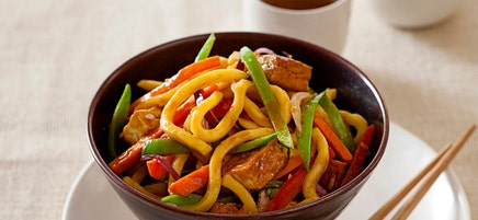 Spicy tofu and snowpea stir-fry