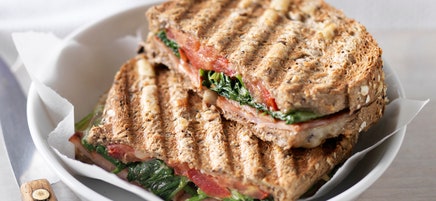 Cheese, spinach, tomato and bacon toastie