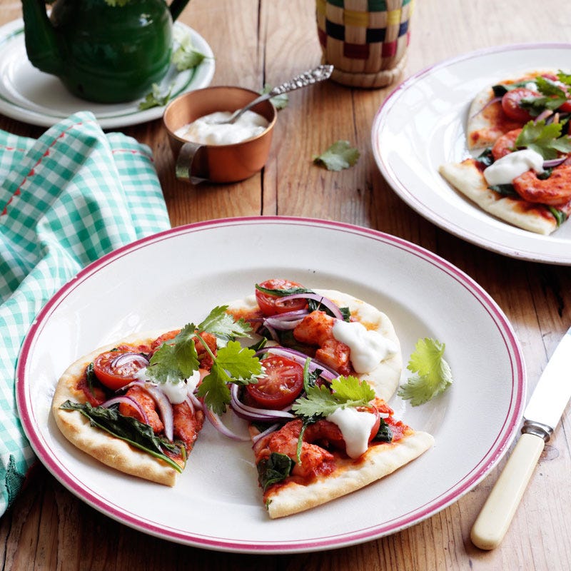 Photo of Prawn, spinach and tzatziki naan pizza by WW