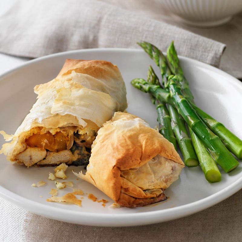 Photo of Chicken, roasted pumpkin, spinach and feta filo parcels by WW