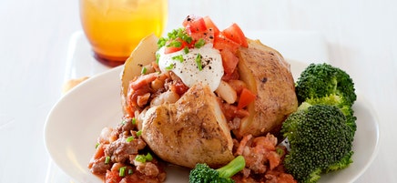 Smokey beans and mince baked potatoes