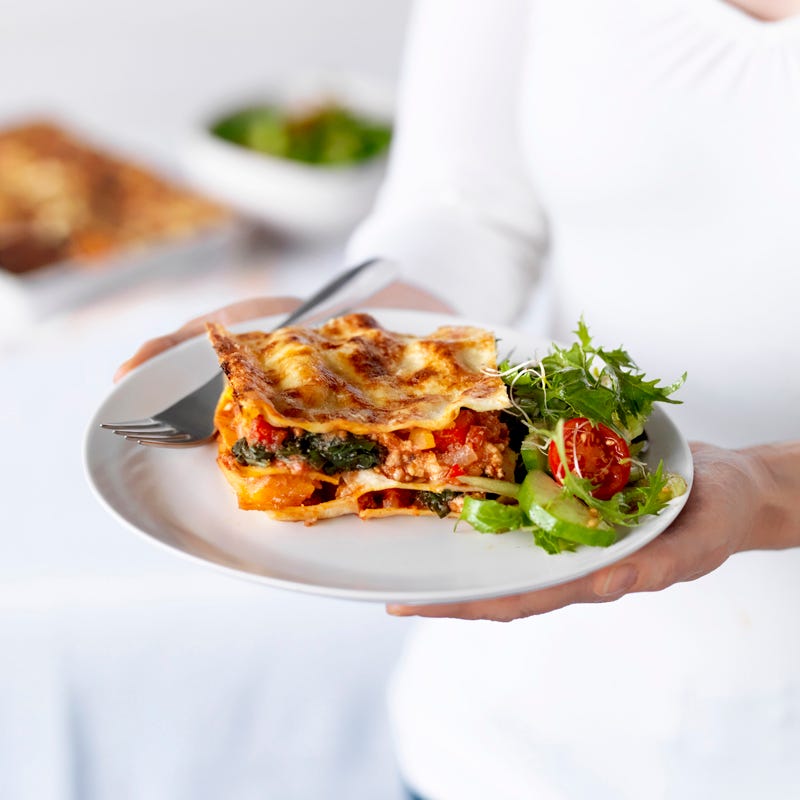 Chicken, sweet potato and spinach lasagne