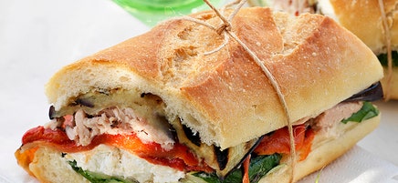 Pan bagna with grilled vegetables, tuna and basil