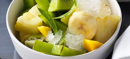 Tropical fruit salad and limoncello granita