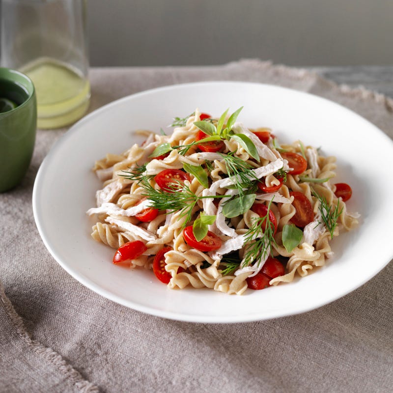 Photo of Warm chicken, tomato and basil pasta salad by WW