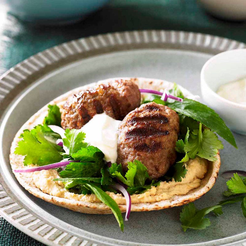 Lamb Kofta Wraps With Hummos And Herb Salad Healthy Recipe WW Australia lamb-kofta-wraps-with-hummos-and-herb-salad-healthy-recipe-ww-australia