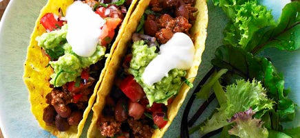 Beef tacos with guacamole and salsa cruda