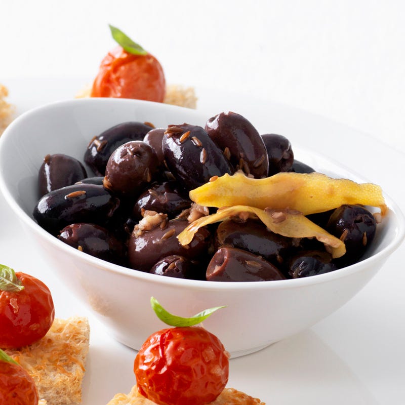 Warm cumin-scented olives