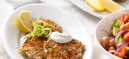 Zucchini, corn and haloumi fritters