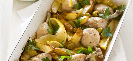 Chicken, olive and potato tray bake