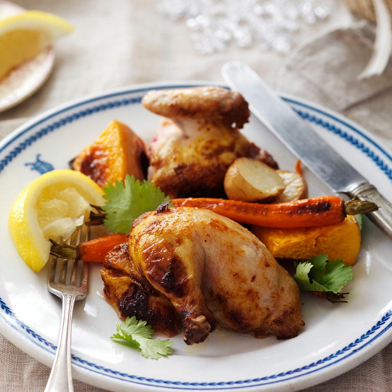 Photo of Spice-rubbed spatchcocks with roasted vegetables by WW