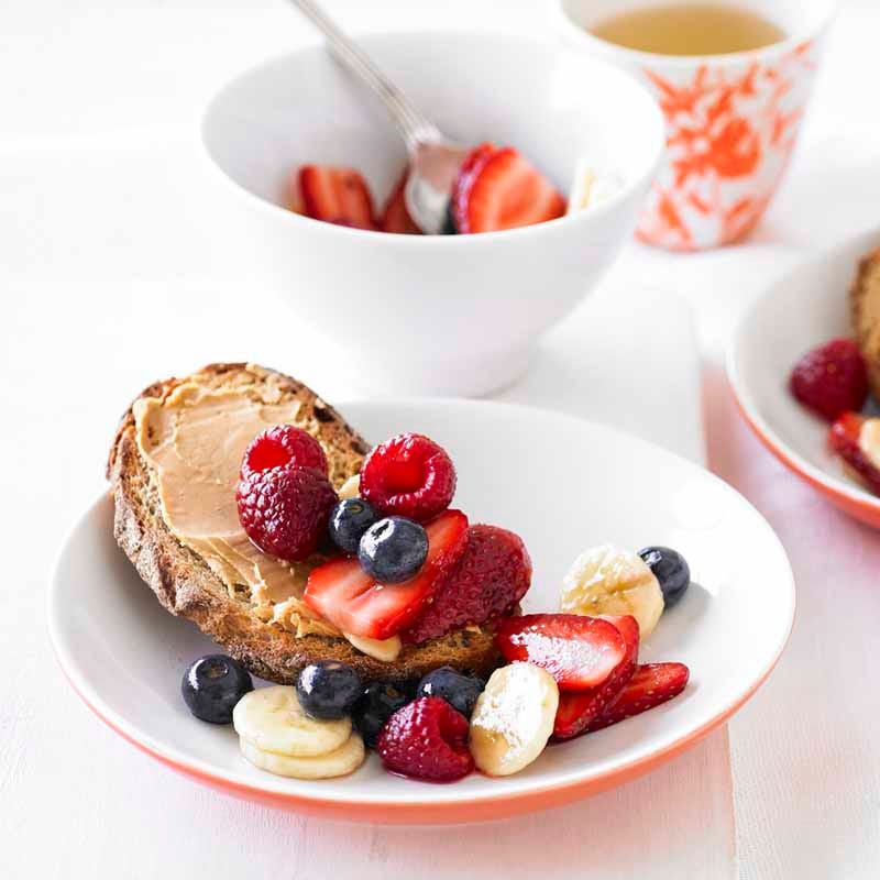 Photo of Sourdough with peanut butter and banana berry salad by WW