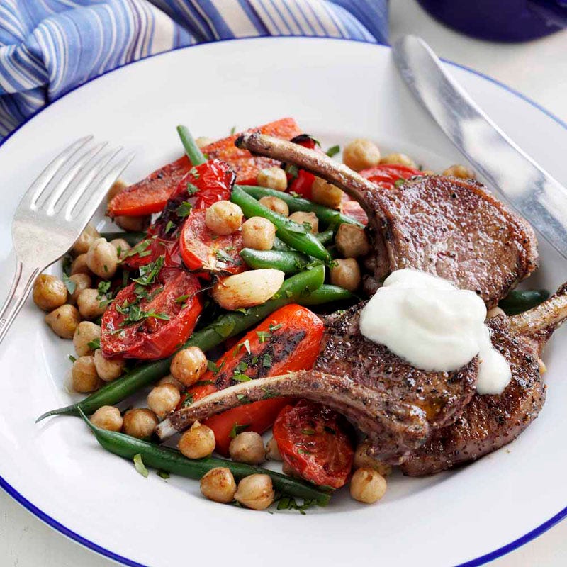 Photo of Cumin lamb cutlets with roasted chickpea salad and garlic yoghurt by WW
