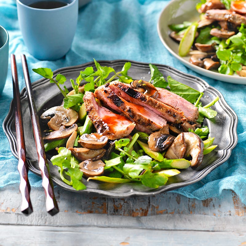 Salt-and-pepper-duck-with-mushroom-and-watercress-salad