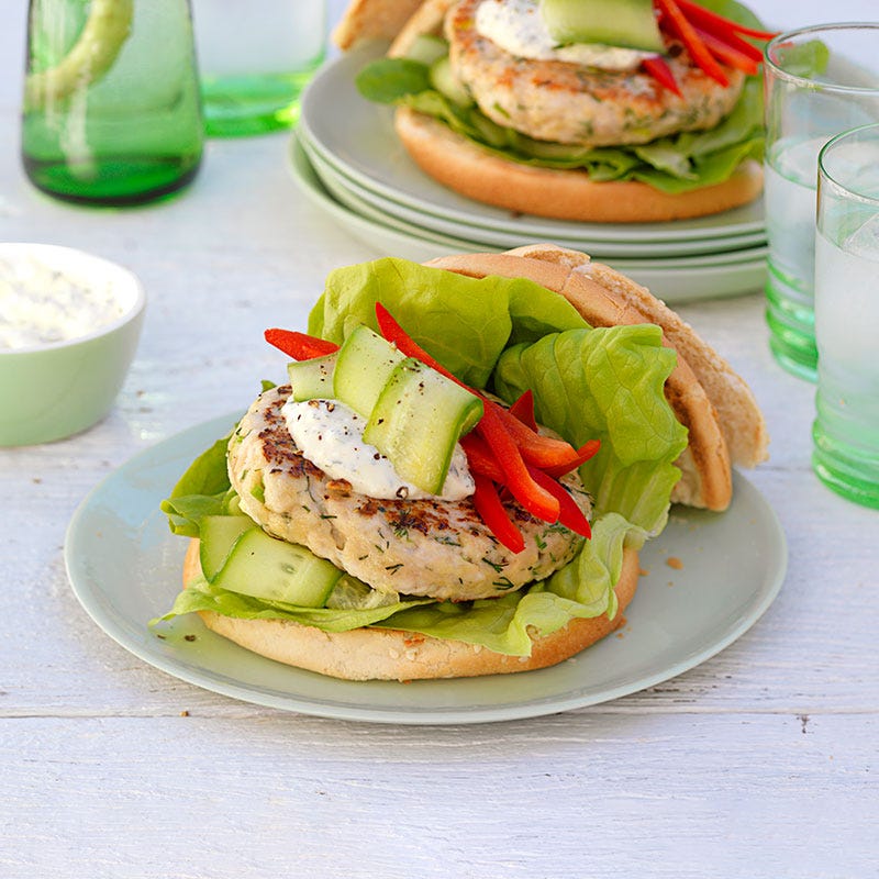 Dill and mustard chicken burgers
