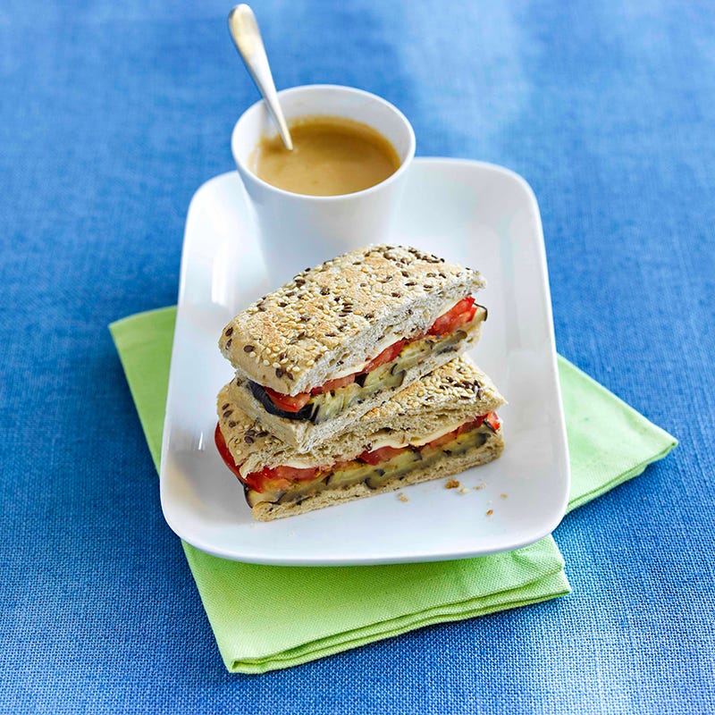 Grilled eggplant, olive and bocconcini toastie