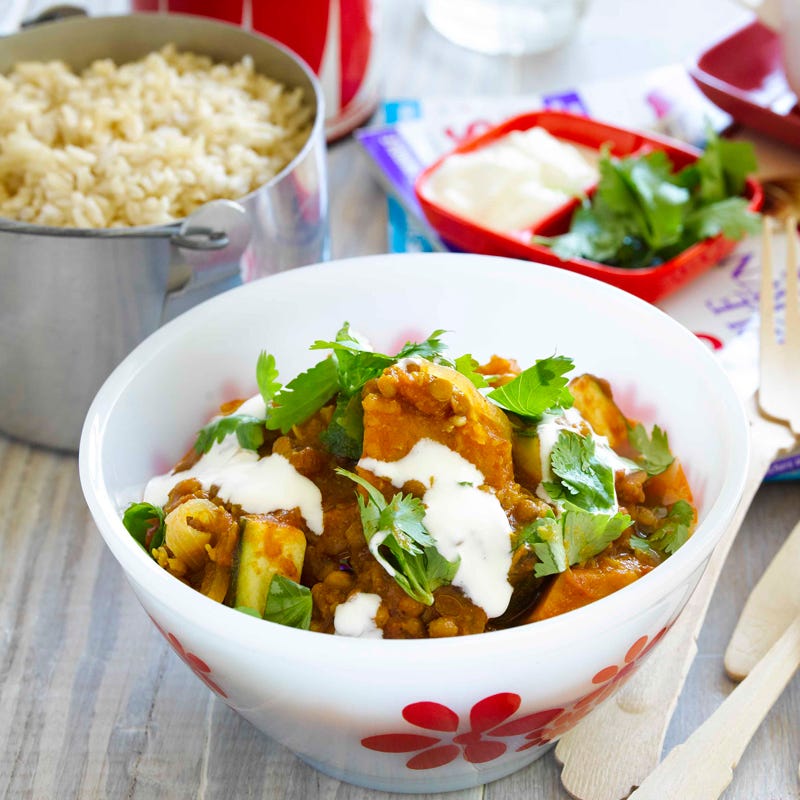 Pumpkin, zucchini and lentil curry