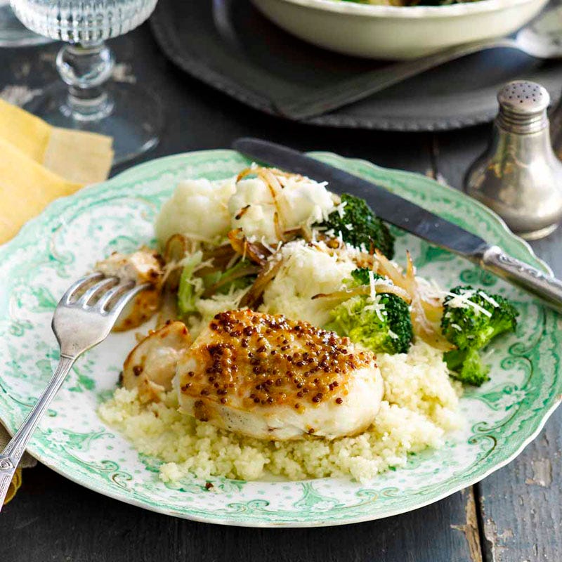 Photo of Mustard maple chicken with parmesan broccoli and cauliflower by WW