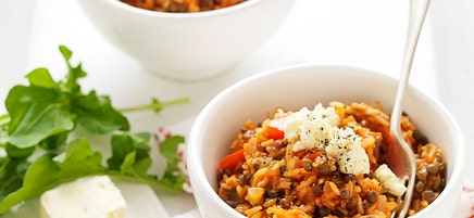 Lentil and rice pilaf with feta