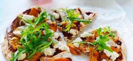 Chicken, sweet potato and cottage cheese pizza