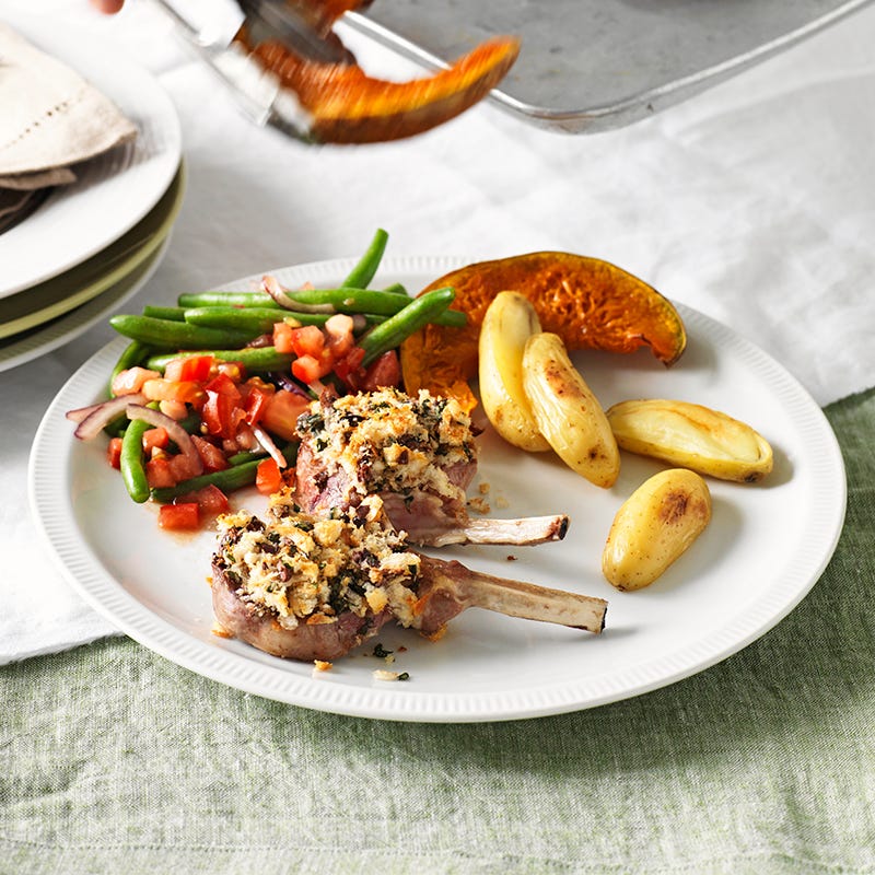 Lamb cutlets with black olive crust