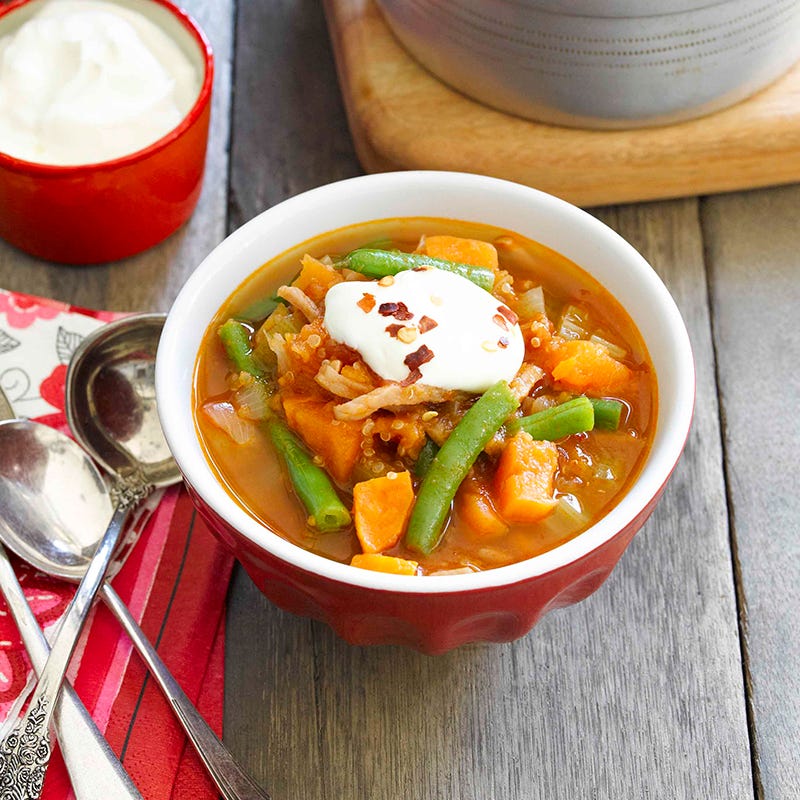 Spicy tomato, quinoa and vegetable soup