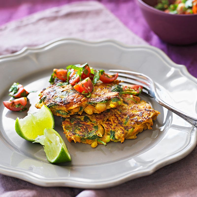 Spinach pakoras with mint and coriander sambal