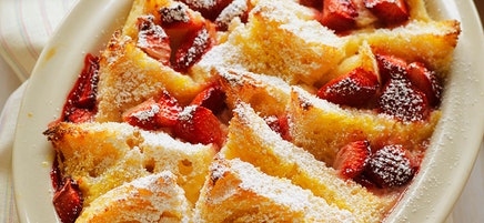 Strawberry bread and butter pudding