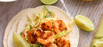 Chilli and lime prawn soft tacos with coleslaw