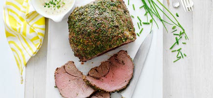 Herb roast beef with mustard cream sauce