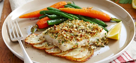 Baked fish with macadamia herb crust