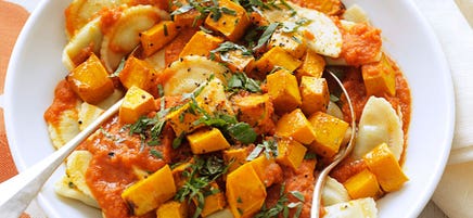Spinach and ricotta ravioli with tomato sauce
