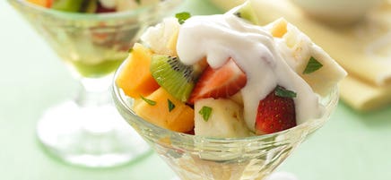 Fruit salad with lemon and mint syrup