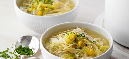 Chicken, noodle and sweet corn soup