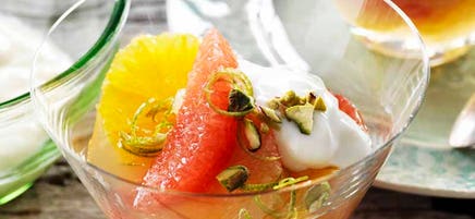 Citrus fruit salad with ginger lime syrup