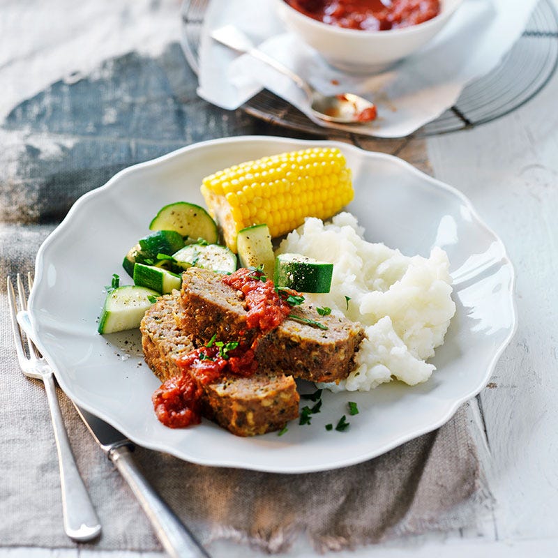 Pork and veal meatloaf with steamed vegetables