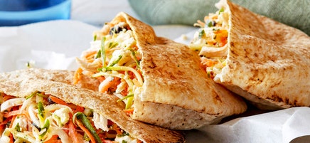 Chicken and eggplant pita pockets