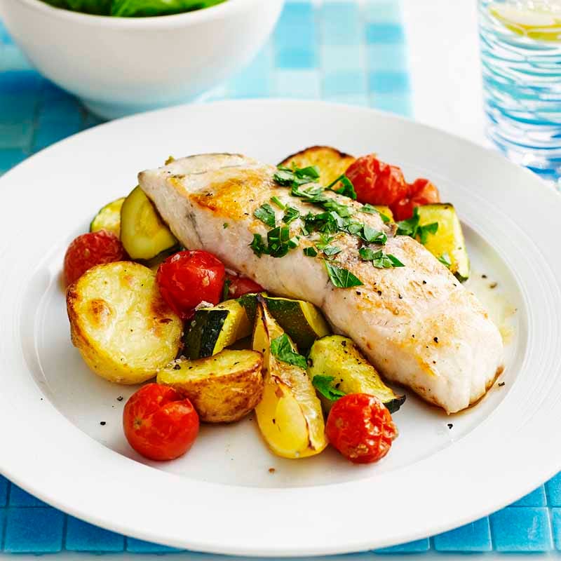 Fish with roast Mediterranean vegies