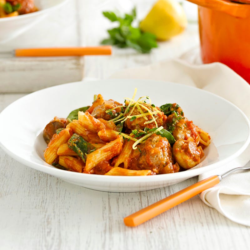Photo of Veal meatballs with pasta, mushroom and spinach by WW