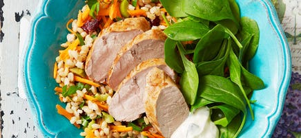 Pork fillet with pearl barley salad