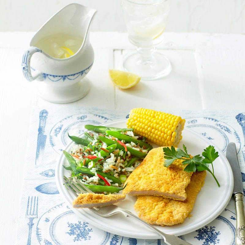 Photo of Polenta-coated pork schnitzels with rice salad by WW