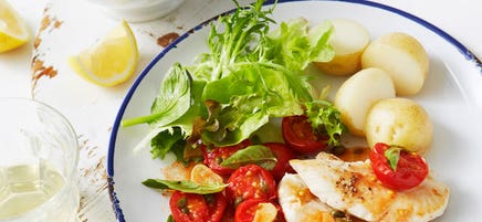 Chicken tenderloins with capers, tomato, basil and balsamic