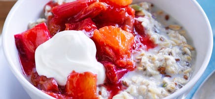 Bircher muesli with rhubarb compote