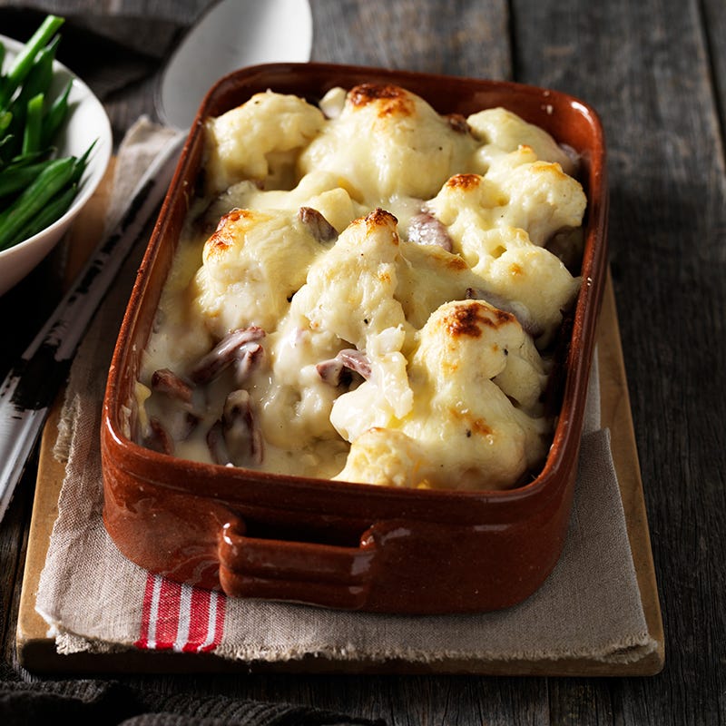 Cauliflower and chorizo cheese bake
