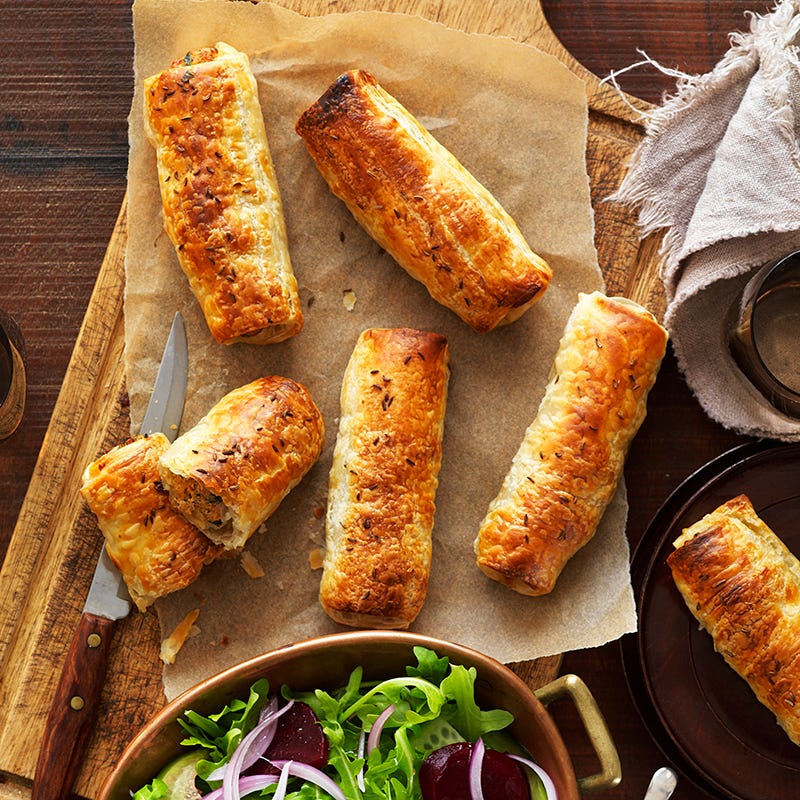 Pork, spinach and caraway sausage rolls